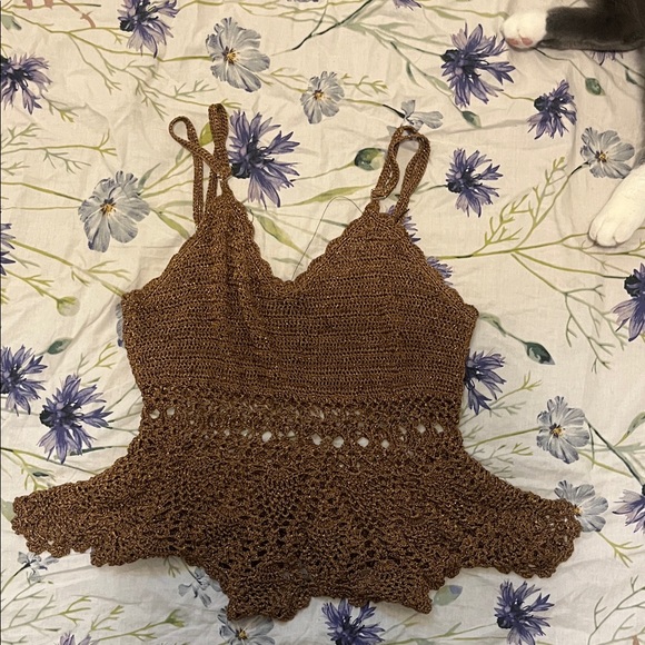 anne.x Tops - Brown Crochet Tank Top
